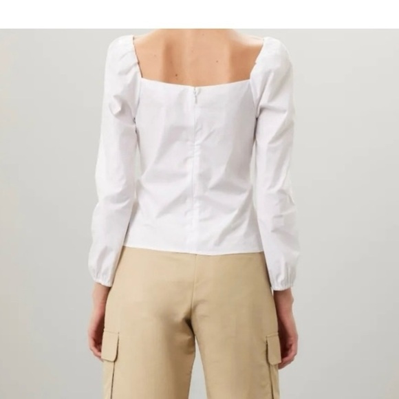 Veronica Beard Sweetheart Neckline Blouse 3/4 Sleeves in White Cotton Poplin 2 - Picture 2 of 10